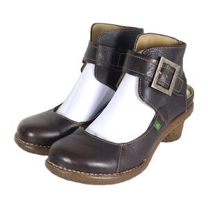EL Naturalista Women's US8,5 EU39 Brown Leather Closed-Toe Open Back Heels Shoes